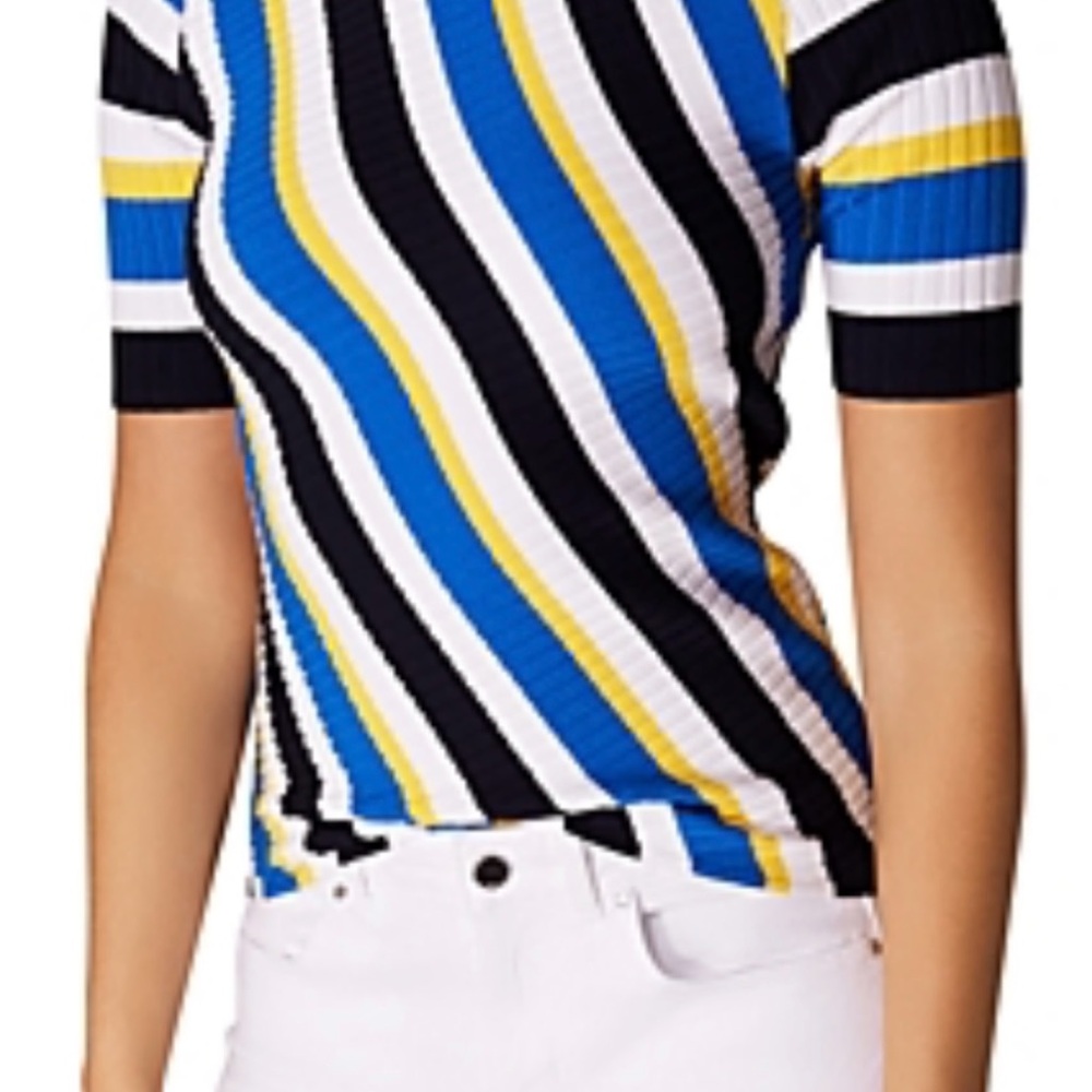 Karen Millen Multicolor Striped Rib Knit Short Sleeve Top Small
